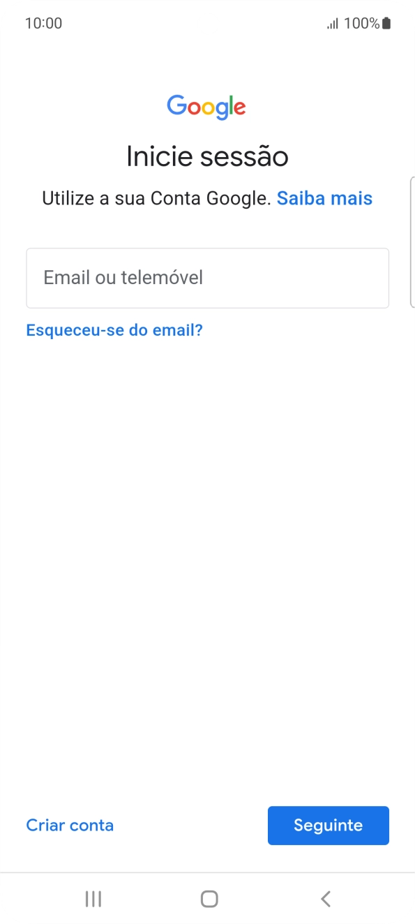 Se não tiver uma conta Google, prima Criar conta e siga as indicações no ecrã para criar uma conta.