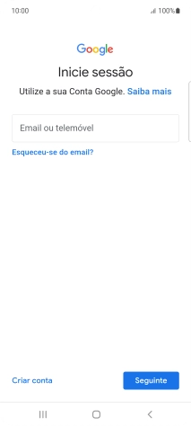 Se não tiver uma conta Google, prima Criar conta e siga as indicações no ecrã para criar uma conta.