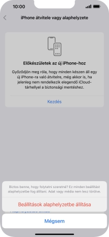 Válaszd a Beállítások alaphelyzetbe állítása lehetőséget. Várj egy kicsit, amíg a telefon visszaállítja a gyári beállításokat. A telefon konfigurálásához és ahhoz, hogy üzemkész állapotba hozd, kövesd a képernyőn megjelenő utasításokat.