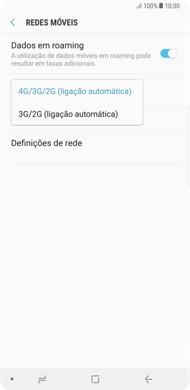 Prima o tipo de rede pretendido.