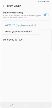 Prima o tipo de rede pretendido.