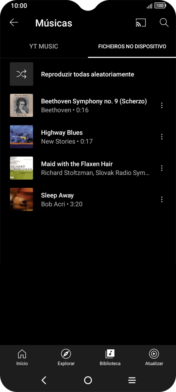 Prima o ficheiro de música pretendido.