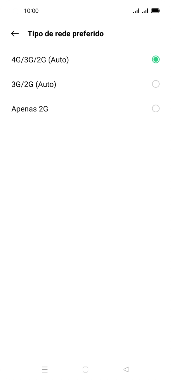 Prima o tipo de rede pretendido.