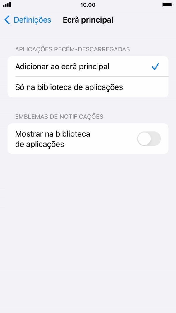 Para adicionar apps recém descarregadas ao ecrã inicial e à biblioteca de apps, deve premir Adicionar ao ecrã principal.