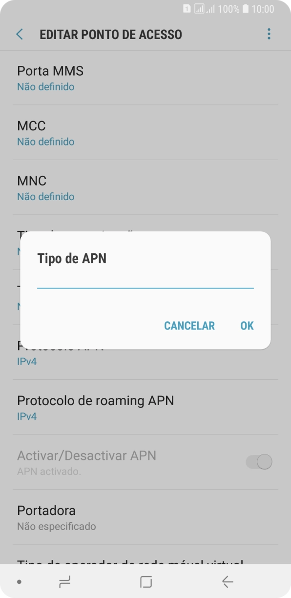 Introduza default e prima OK.