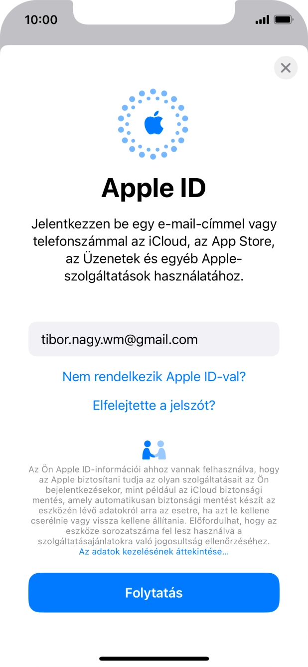 Válaszd a Folytatás lehetőséget.