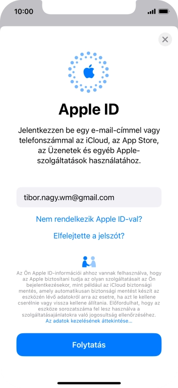 Válaszd a Folytatás lehetőséget.