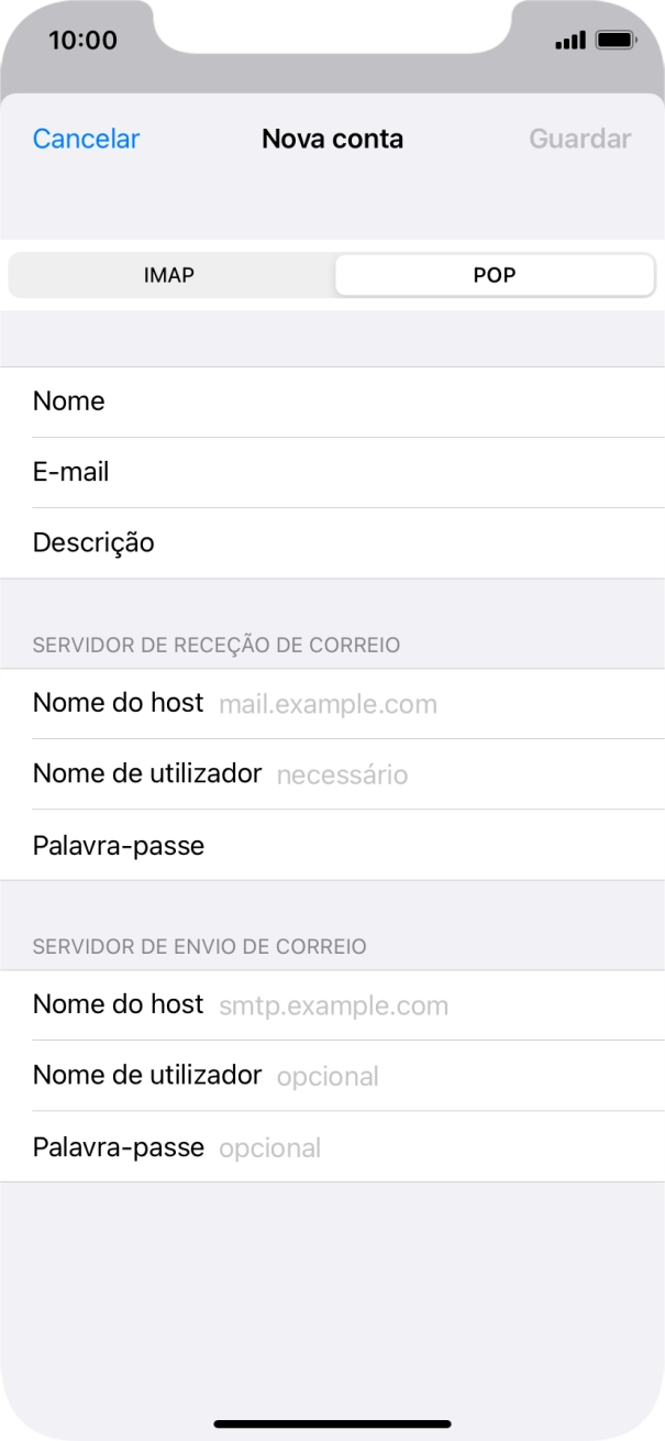 Prima Nome do host e insira pop.vodafone.pt.