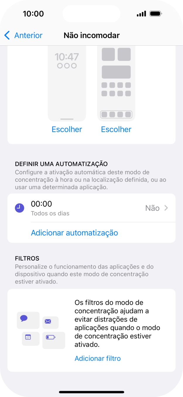 Prima Adicionar automatização e siga as indicações no ecrã para escolher as definições para ativação automática da função 
