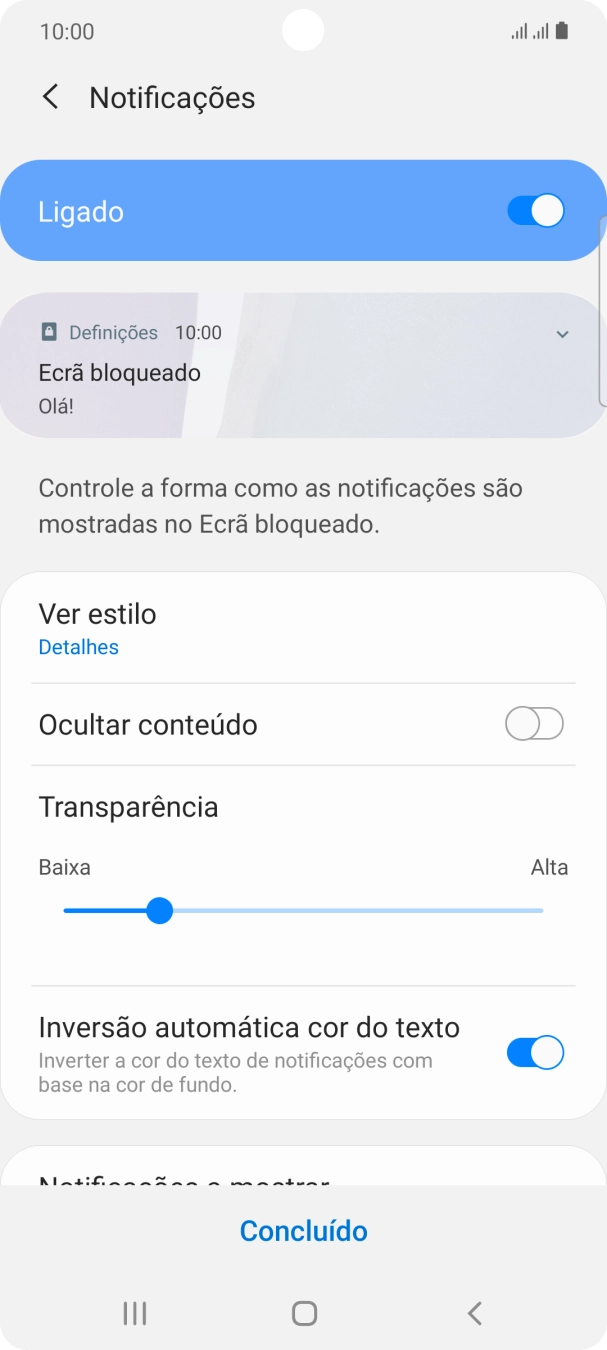 Prima as definições pretendidas para as ativar ou desativar.