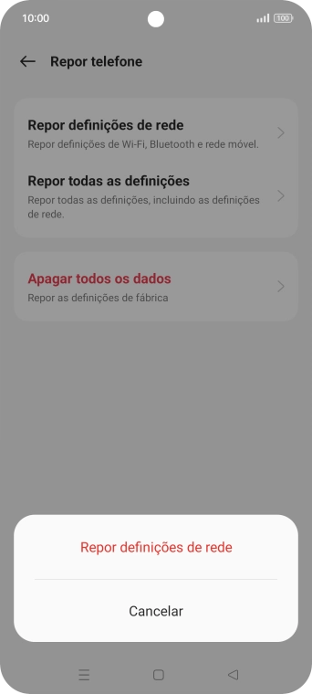 Prima Repor definições de rede.