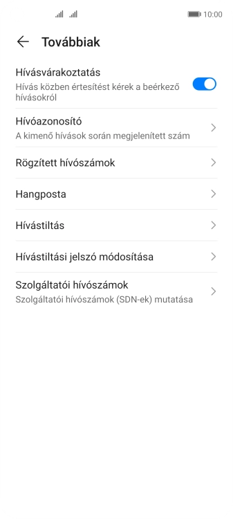 Kattints a „Hívásvárakoztatás” melletti csúszkára a funkció be- vagy kikapcsolásához.