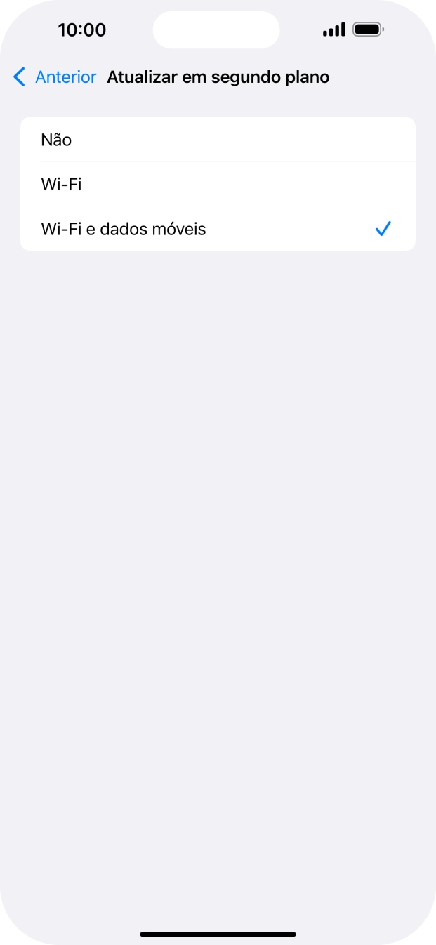 Para desativar a atualização de apps em segundo plano, prima Não.