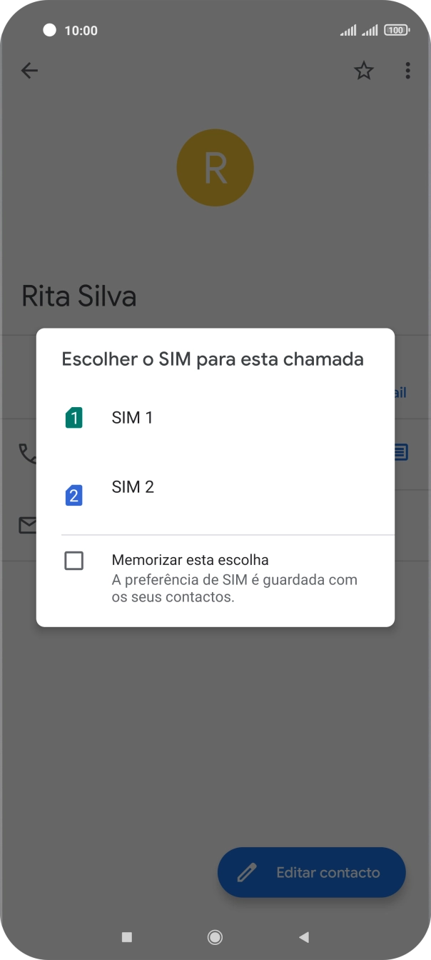 Prima o cartão SIM pretendido.