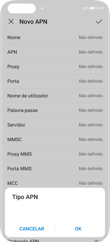 Introduza default e prima OK.