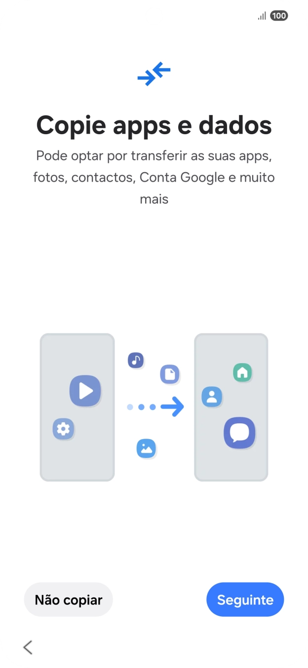 É possível transferir conteúdo de outro telefone quando o telefone for ativado antes da primeira utilização e quando o telefone tiver sido reiniciado. Quando esta imagem for mostrada no ecrã, o telefone está pronto para transferir conteúdo de outro telefone.