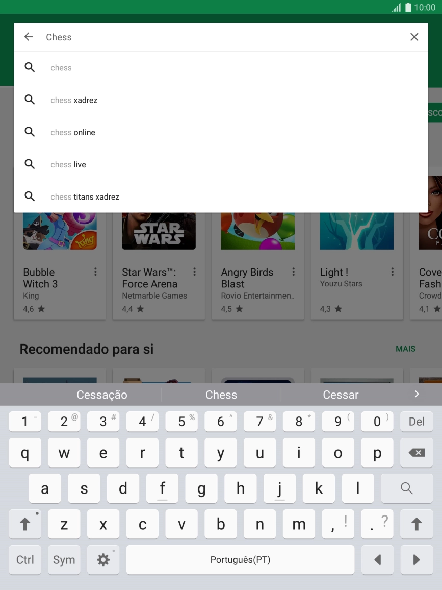 Introduza o nome ou categoria da app pretendida e prima o ícone para pesquisar.