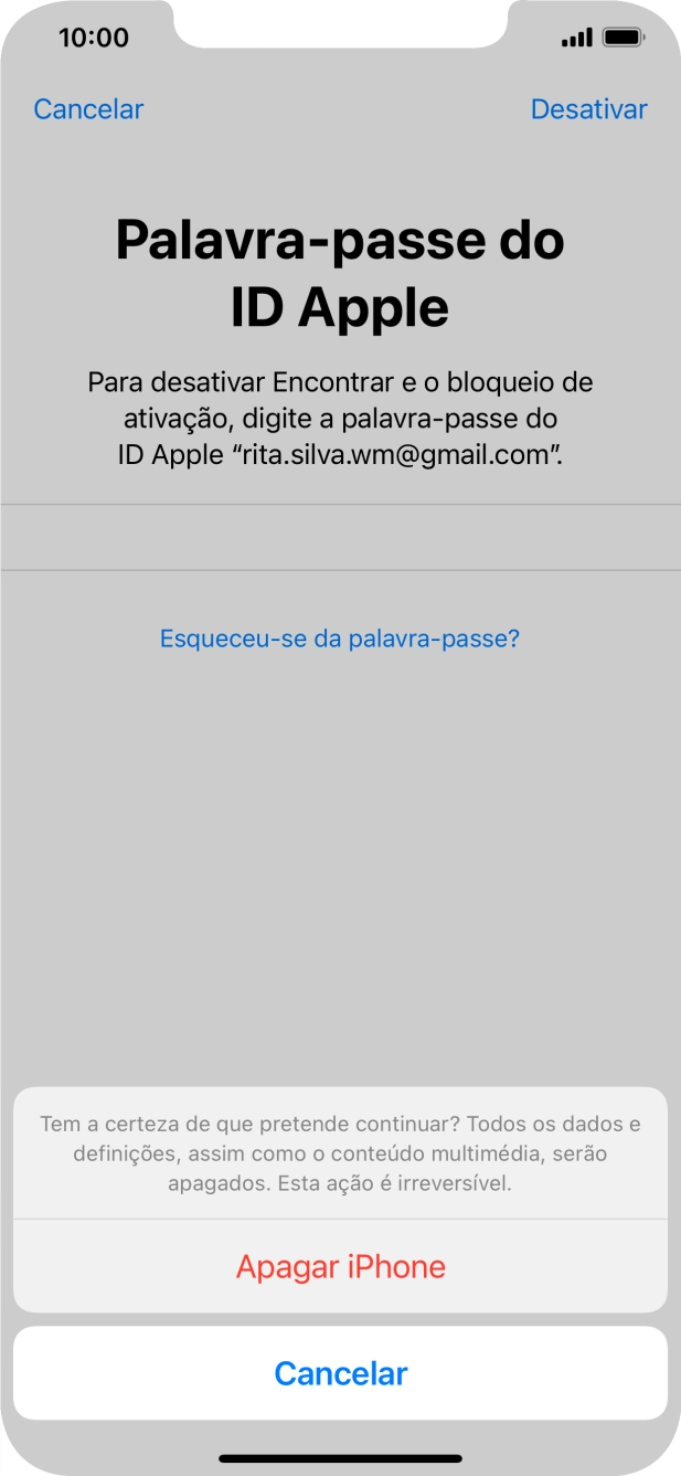 Introduza a password do ID Apple e prima Apagar iPhone. Retire o retentor do cartão SIM Siga as indicações no ecrã para configurar o telefone de modo que este fique pronto a ser utilizado.