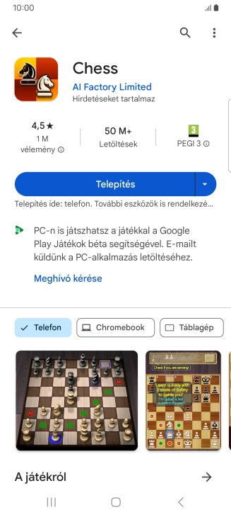 Válaszd a Telepítés lehetőséget, és kövesd a képernyőn megjelenő utasításokat az alkalmazás telepítéséhez.