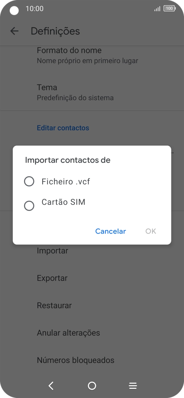 Prima o nome do cartão SIM.