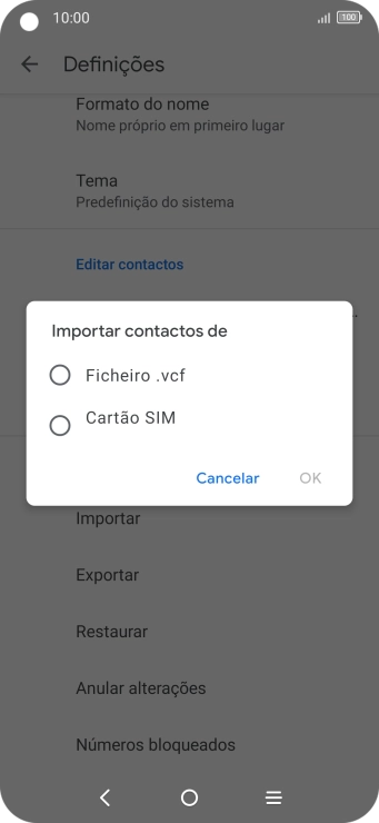 Prima o nome do cartão SIM.