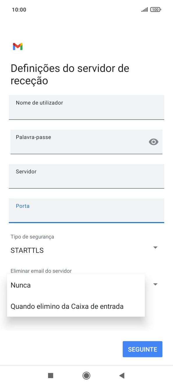 Prima Nunca para manter os e-mails no servidor quando estes são apagados no telefone.