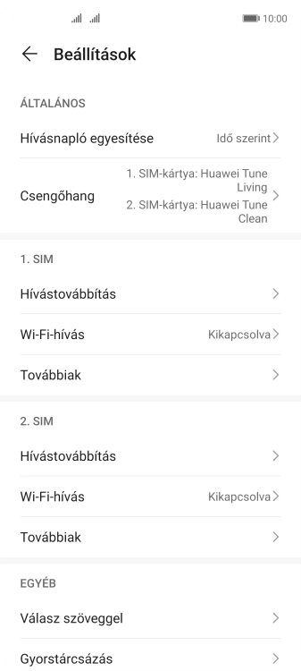 Válaszd a Továbbiak lehetőséget a kiválasztott SIM-kártya alatt.