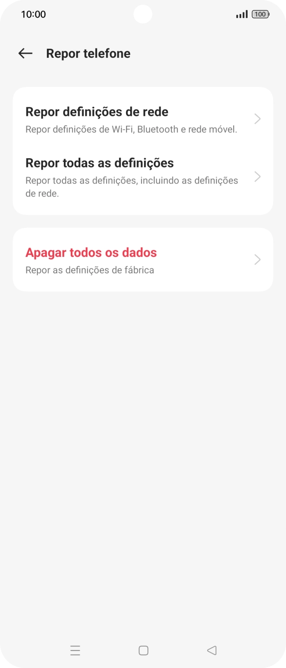 Prima Repor definições de rede.