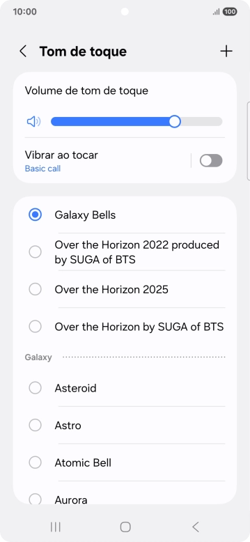 Prima os tons de toque pretendidos para os ouvir.