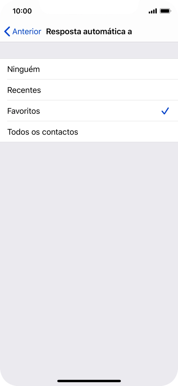 Prima a definição pretendida para escolher quais os contactos que serão automaticamente informados que a função 
