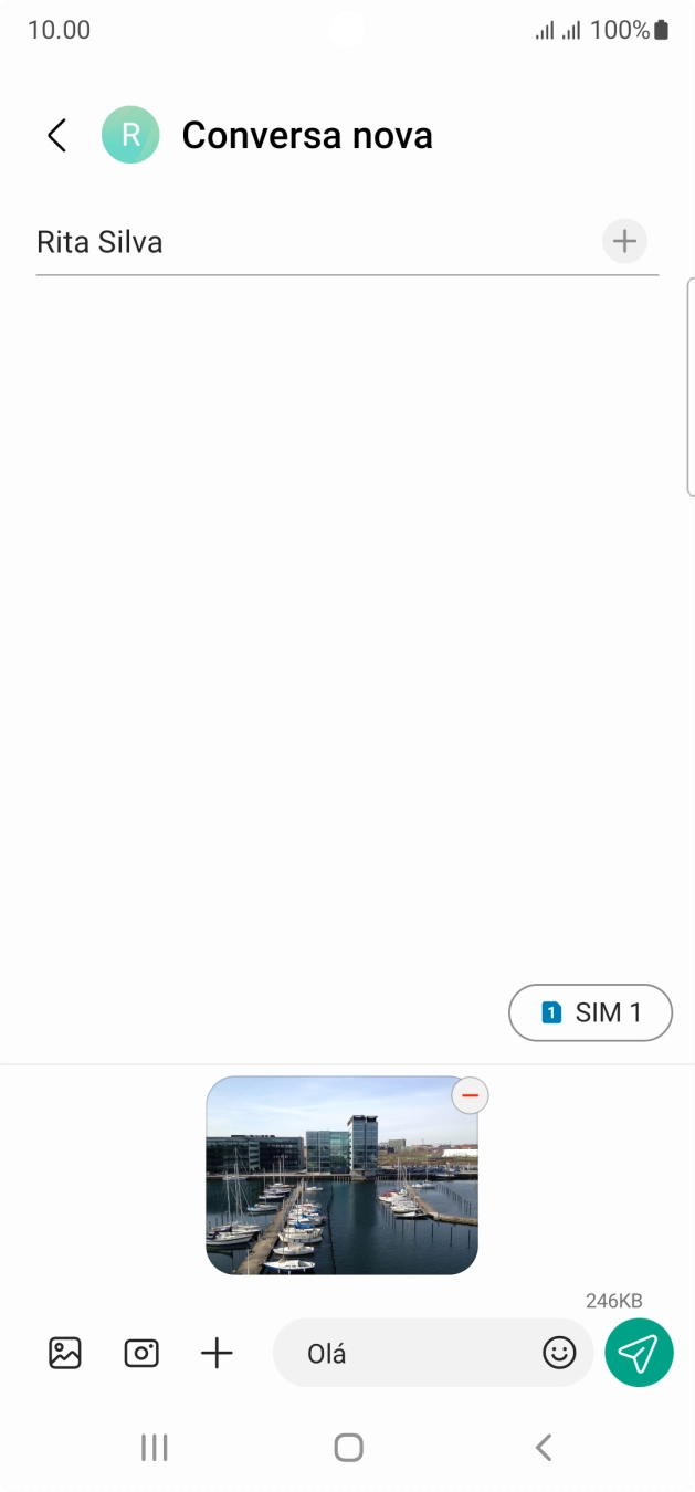 Prima o ícone para enviar quando terminar de escrever a sua mensagem multimédia.