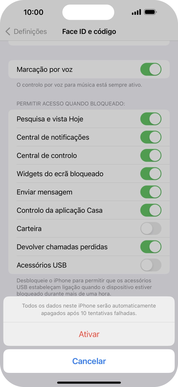Se ativar a função, prima Ativar.