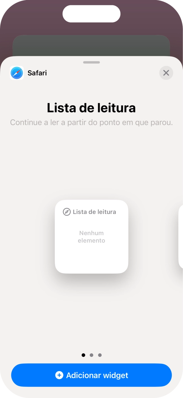 Para escolher a dimensão pretendida para o widget, deslize o dedo para a direita ou para a esquerda sobre o ecrã.