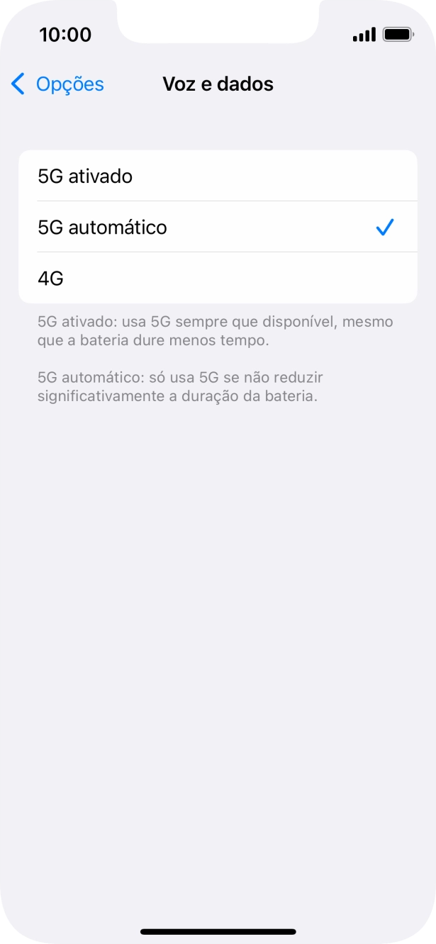 Para ativar o uso preferencial de 5G, prima 5G ativado.
