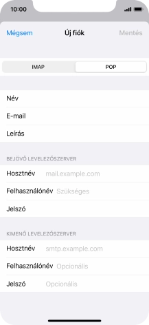 Kattints a Hosztnév mezőre, és írd be az e-mail szolgáltatód bejövő szerverének a nevét.