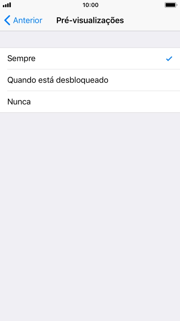 Para escolher a pré-visualização de notificações no ecrã bloqueado, prima Sempre.