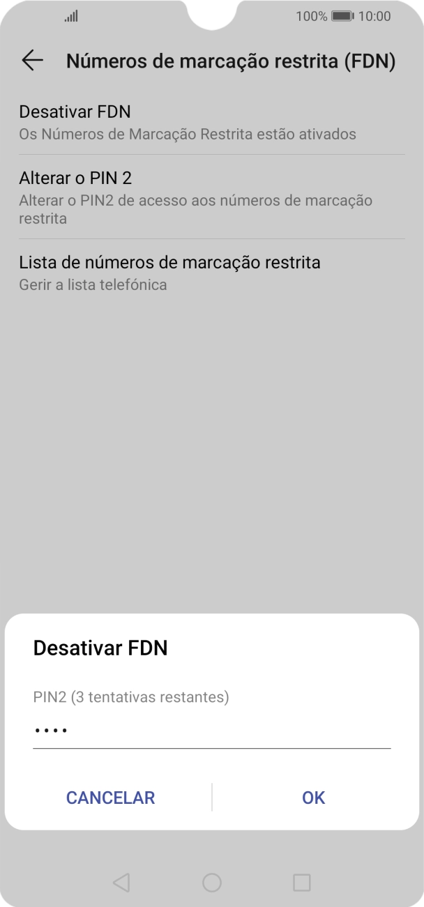 Introduza o código PIN2 e prima OK.