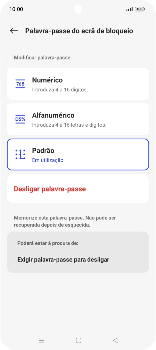 Prima Desligar palavra-passe.