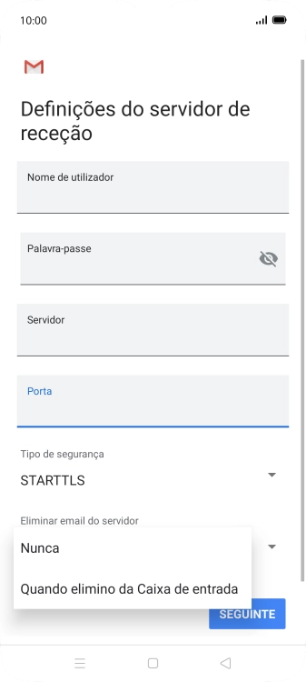 Prima Nunca para manter os e-mails no servidor quando estes são apagados no telefone.
