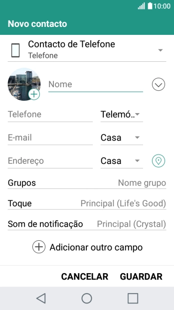 Prima Nome e introduza o nome.