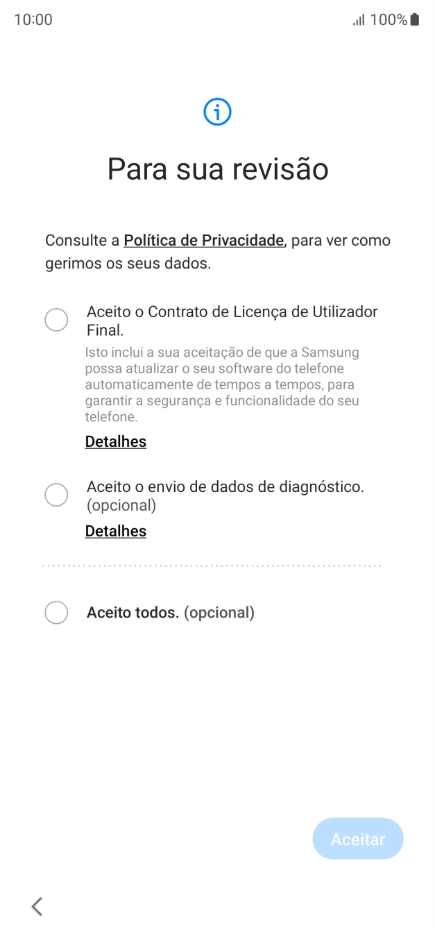 Prima o campo ao lado das definições pretendidas para as selecionar.