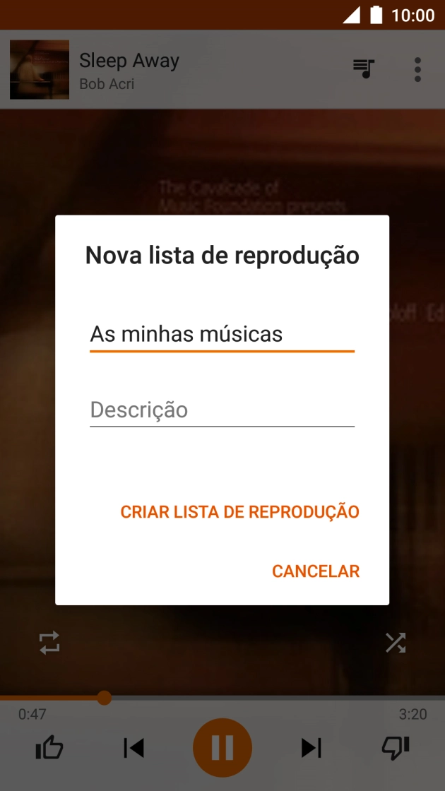Introduza o nome pretendido para a lista de reprodução e prima CRIAR LISTA DE REPRODUÇÃO.