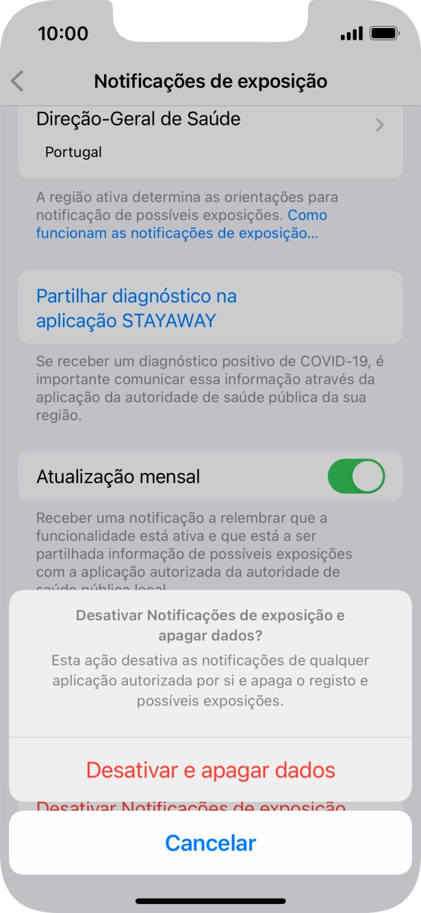 Prima Desativar e apagar dados.
