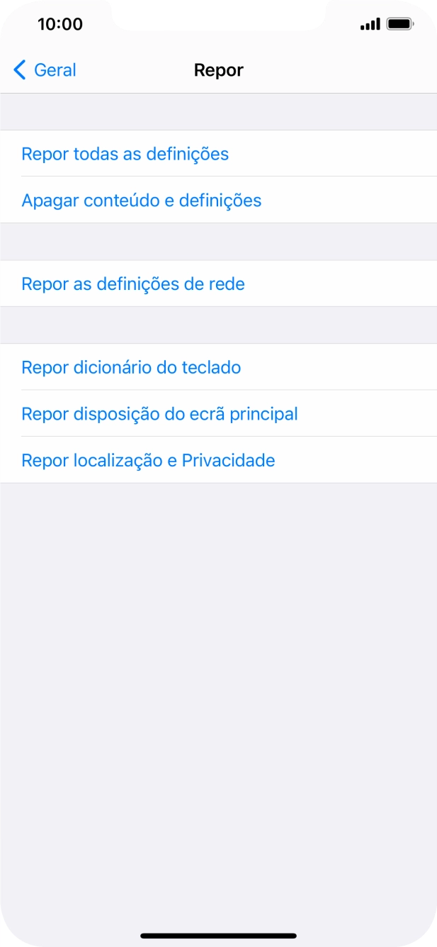Prima Repor todas as definições.