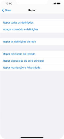 Prima Repor todas as definições.