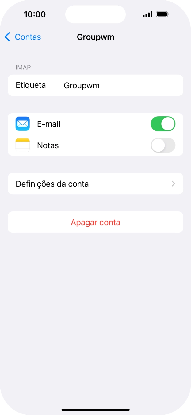 Prima Definições da conta.