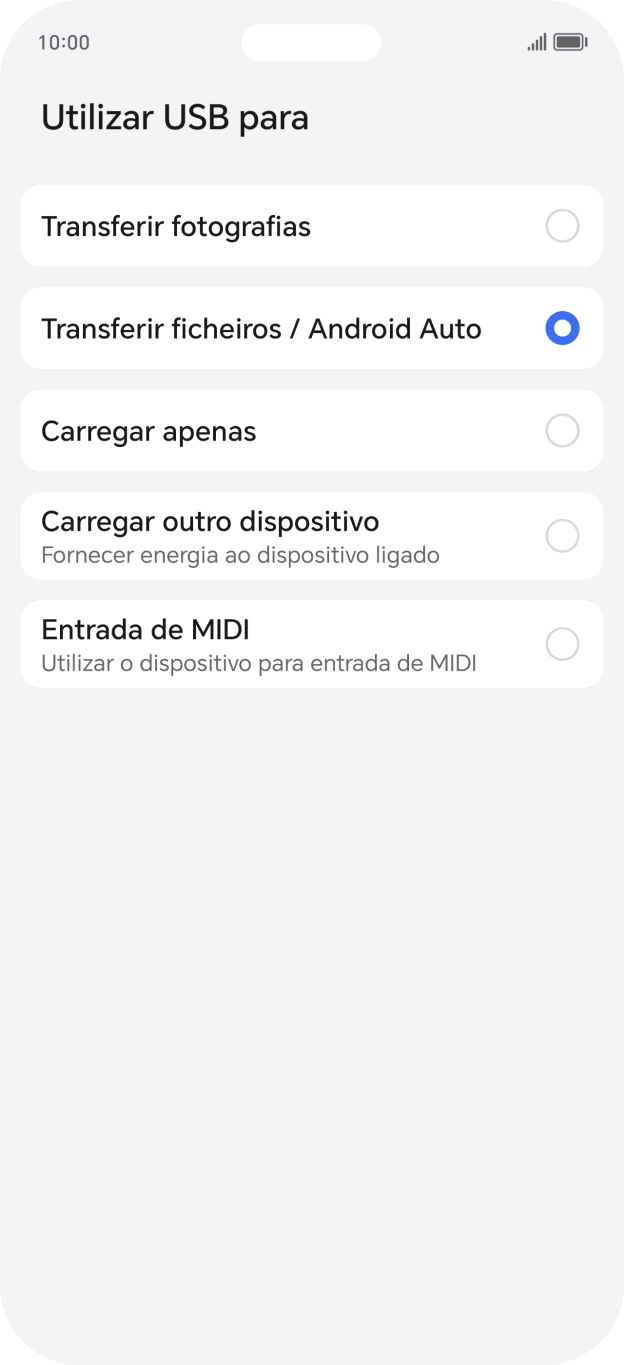 Prima Transferir ficheiros / Android Auto.