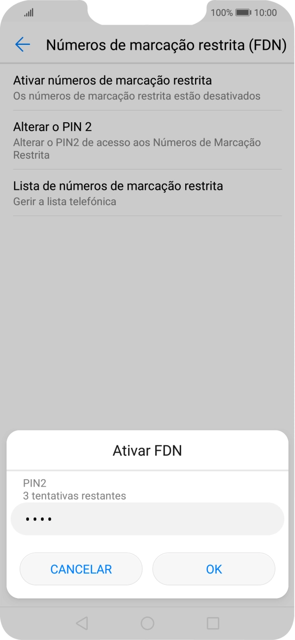 Introduza o código PIN2 e prima OK.