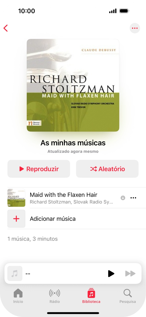 Vá até à categoria ou lista de reprodução pretendida e prima o ficheiro de música pretendido.