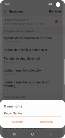 Introduza o nome de remetente e prima Concluído.